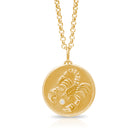 Scorpio Zodiac pendant. Scorpio Zodiac necklace.  Birthstone pendant. Birthstone jewellery. Medallion. Gold zodiac pendant. Solid gold and Diamond pendant. Disc pendant. Gold disc pendant.