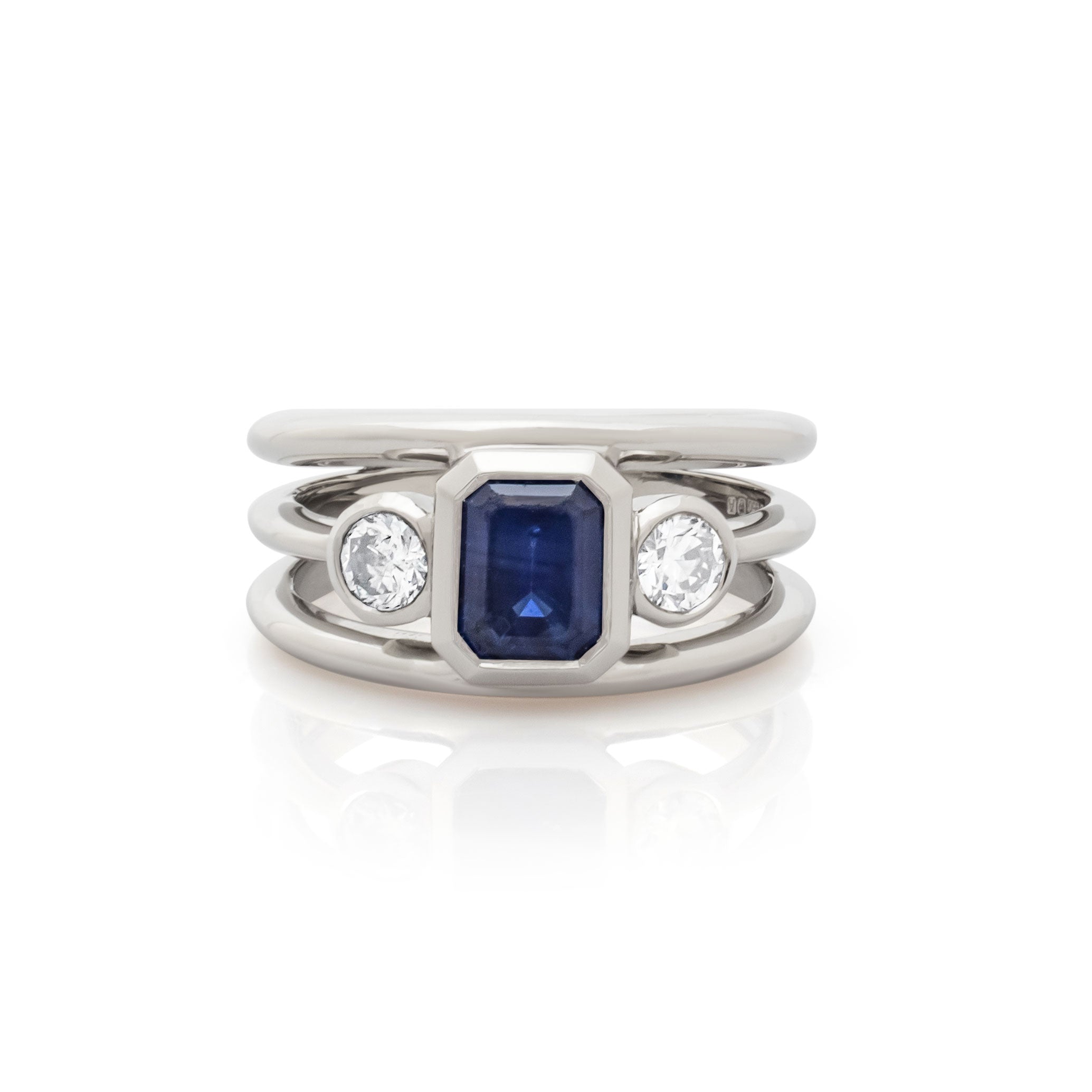 Sapphire and Diamond ring. Triple band ring