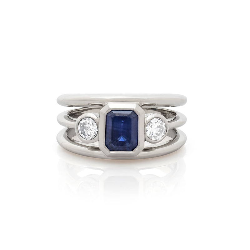 Sapphire & Diamond Triple Band Ring