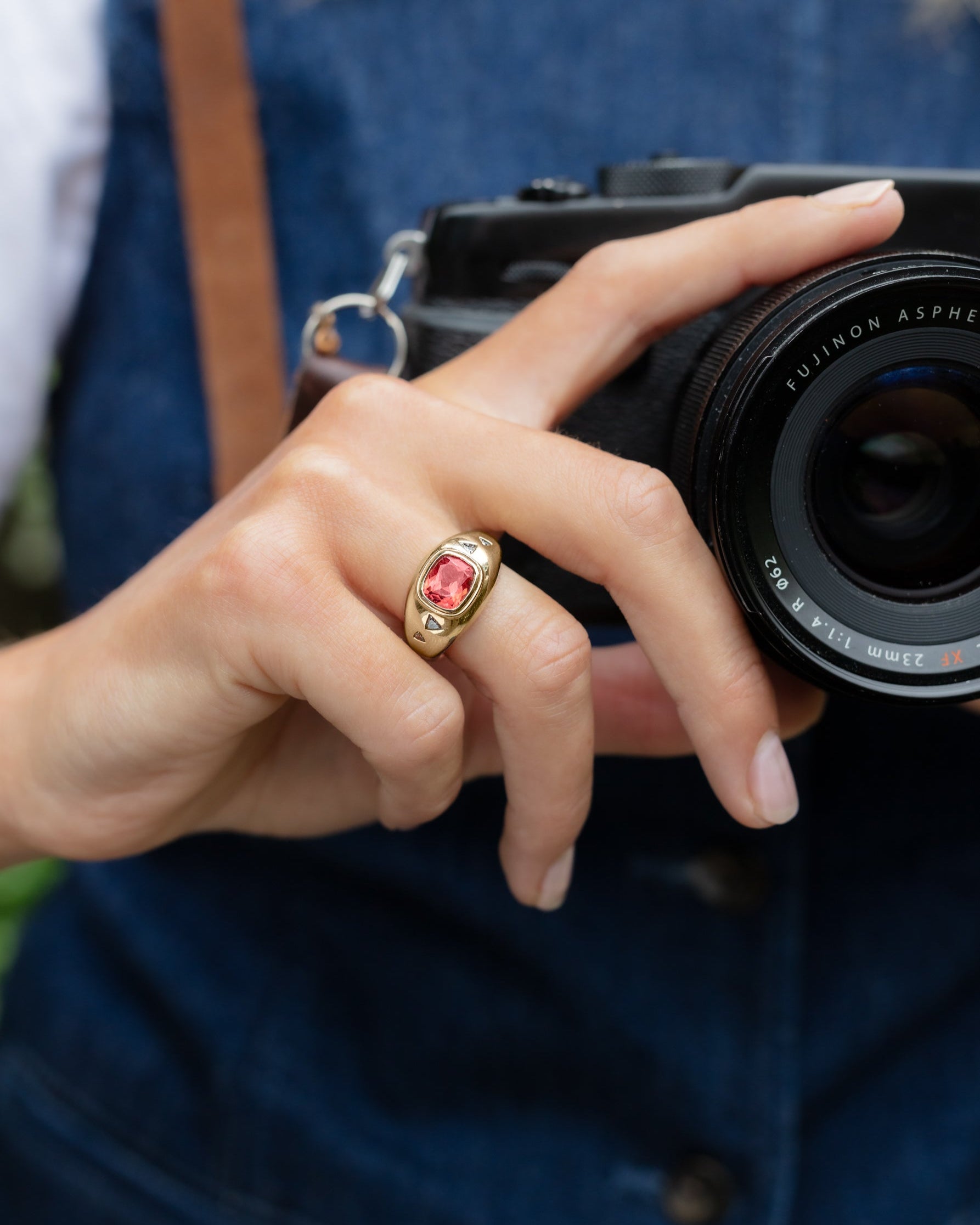 Red Spinel and Diamond Bombé Ring. Diamond Ring. Coloured Stone Ring. Bombé ring. Signet style ring. Gold ring. Chunky gold ring. Solid gold ring. Cocktail ring. 