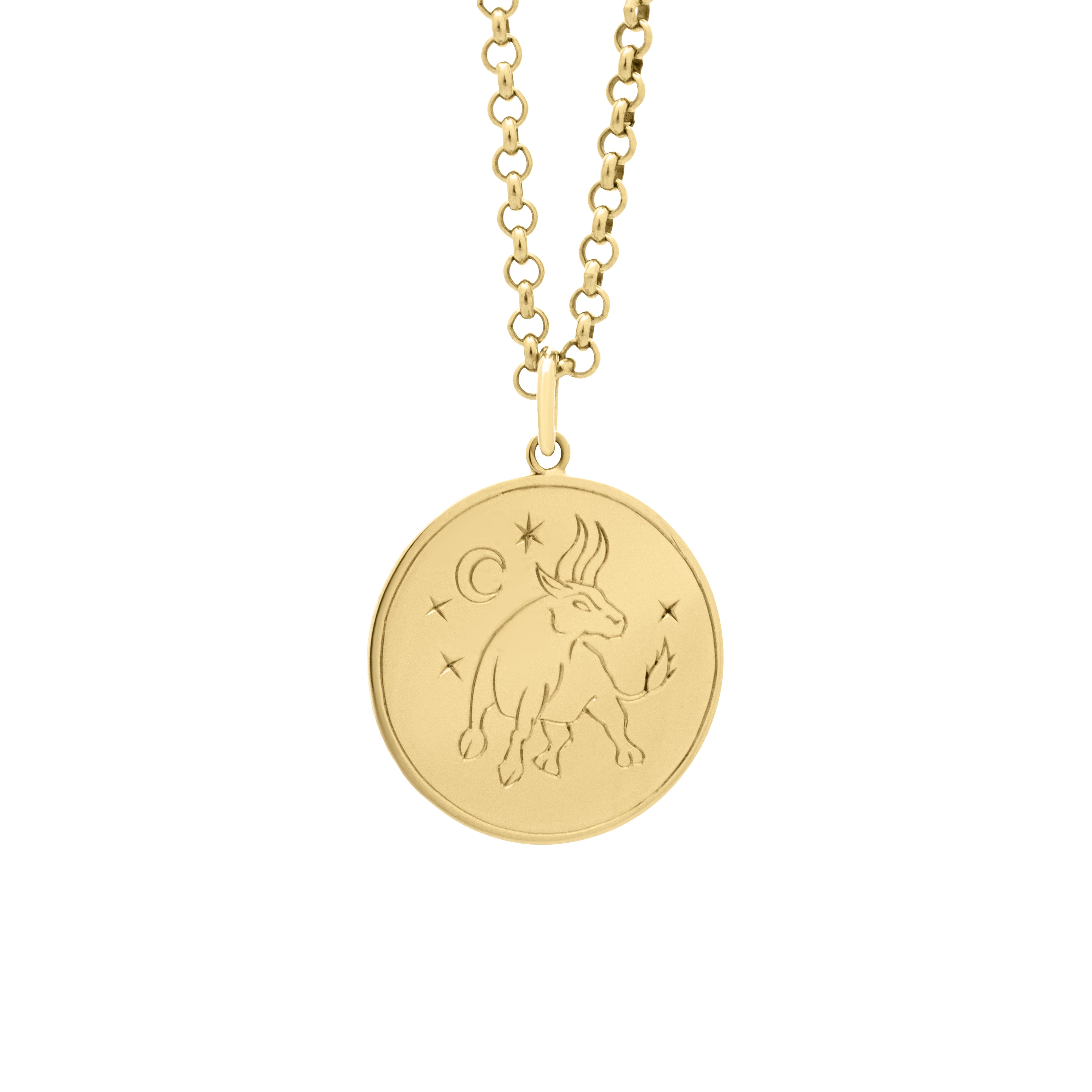 Taurus jewellery. Taurus pendant. Zodiac jewellery. Zodiac pendant. Star sign jewellery. Star sign pendant. Horoscope jewellery. Horoscope pendant. Gold disc pendant. 