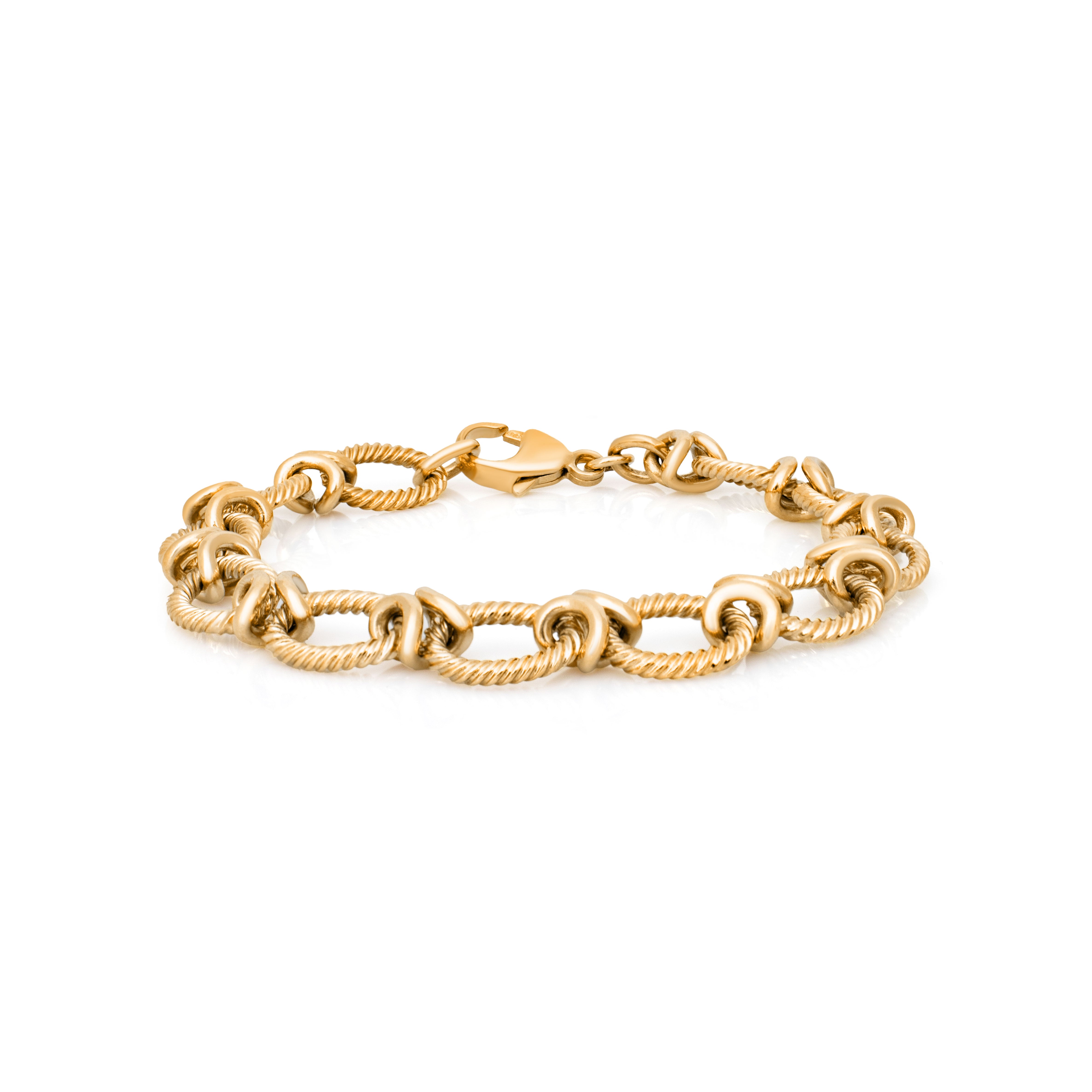 Gold chain bracelet. Twisted rope link bracelet. Charm bracelet. Fancy link bracelet