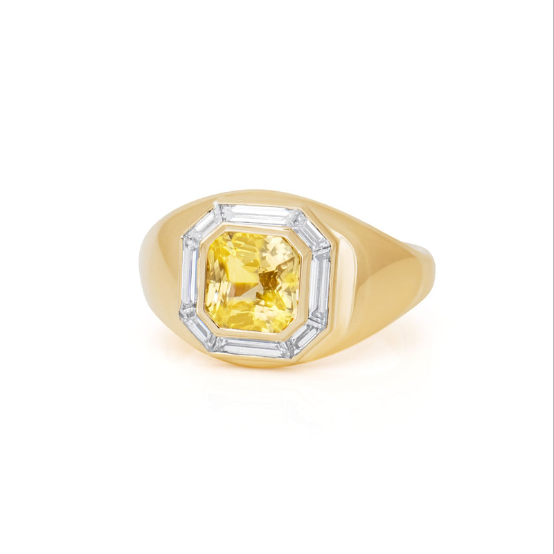 A Sri Lankan Yellow Sapphire & Diamond Bombé Ring