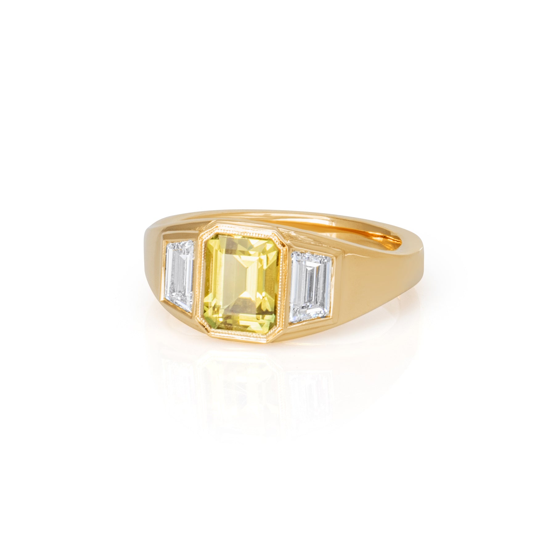 Yellow Sapphire and Diamond engagement ring. Emerald cut yellow sapphire ring