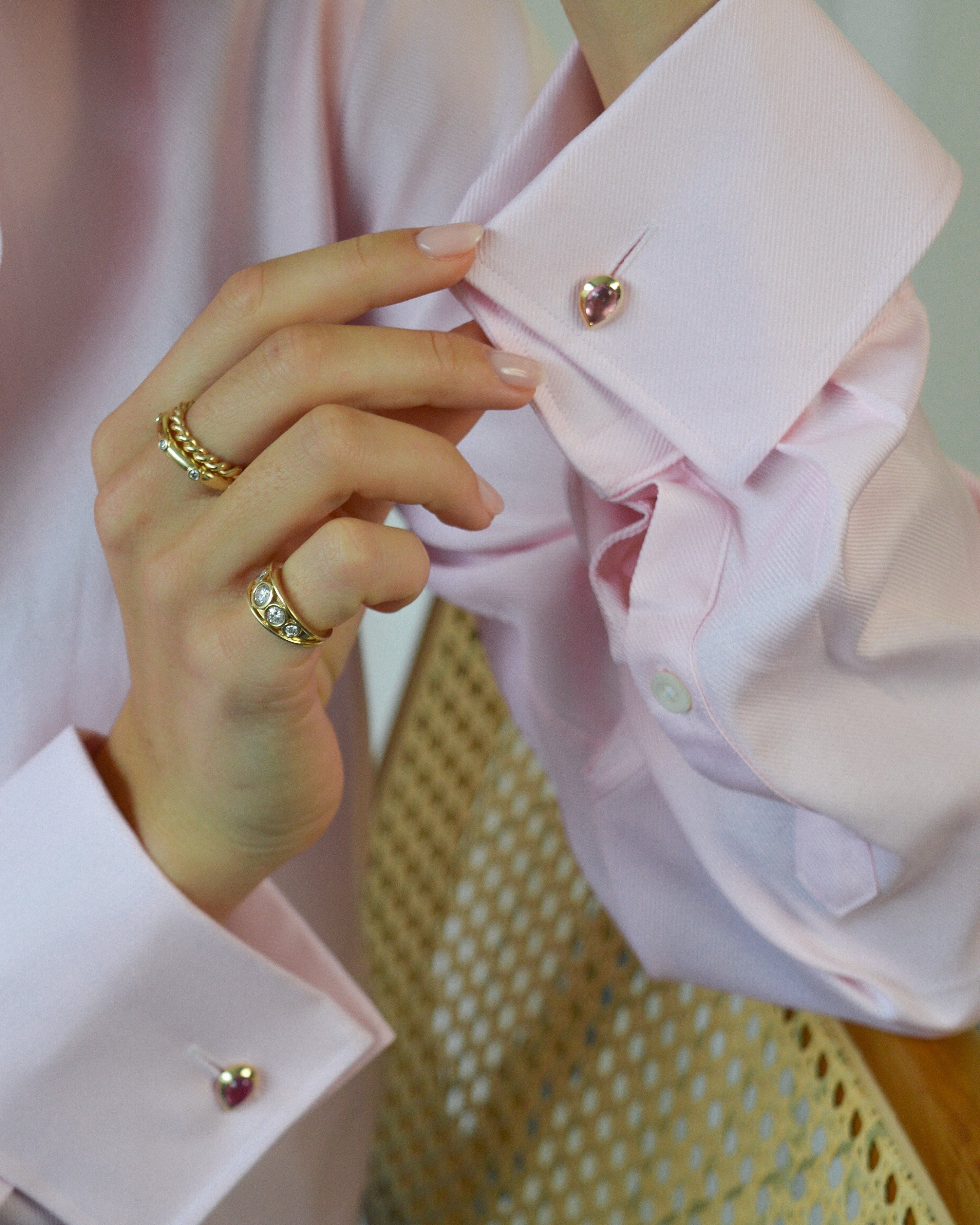 Pink tourmaline cufflinks. Gemstone cufflinks. Personalised cufflinks. Engraved cufflinks