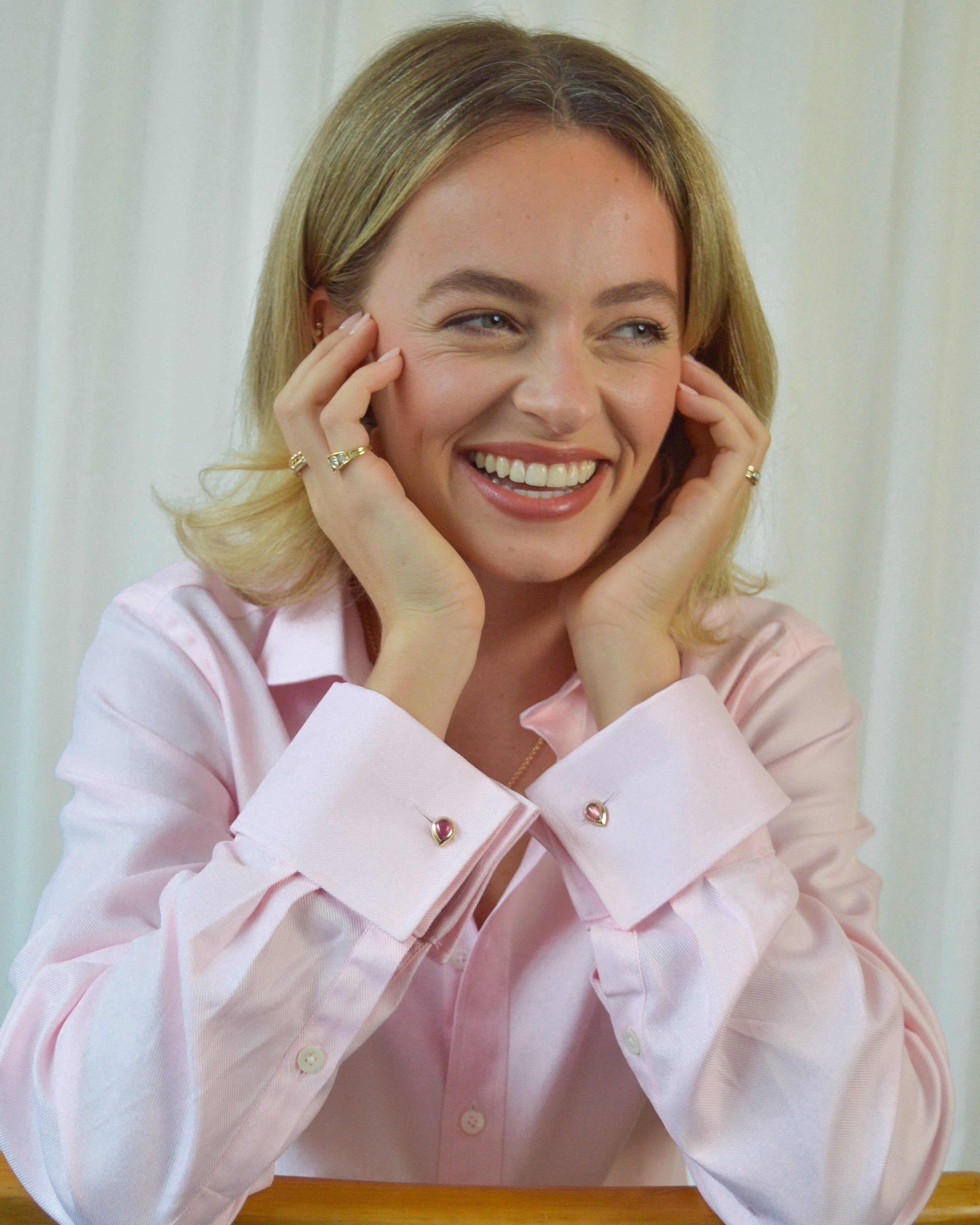 Pink tourmaline cufflinks. Gemstone cufflinks. Personalised cufflinks. Engraved cufflinks