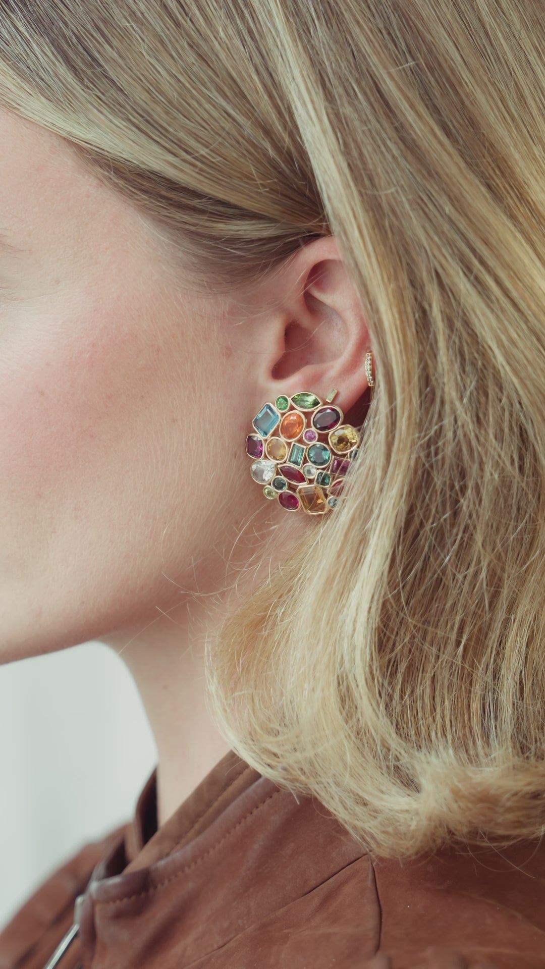 Multi-coloured gemstone earrings. Statement earrings. Colourful earrings. Big earrings