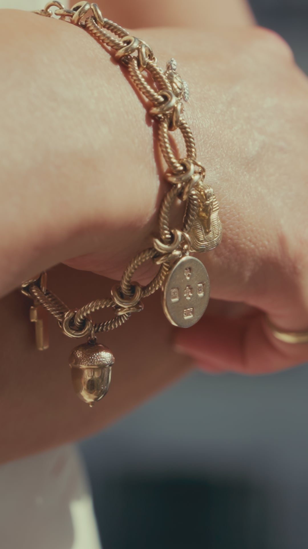 Solid gold charm bracelet. Gold rope bracelet. Gold link bracelet