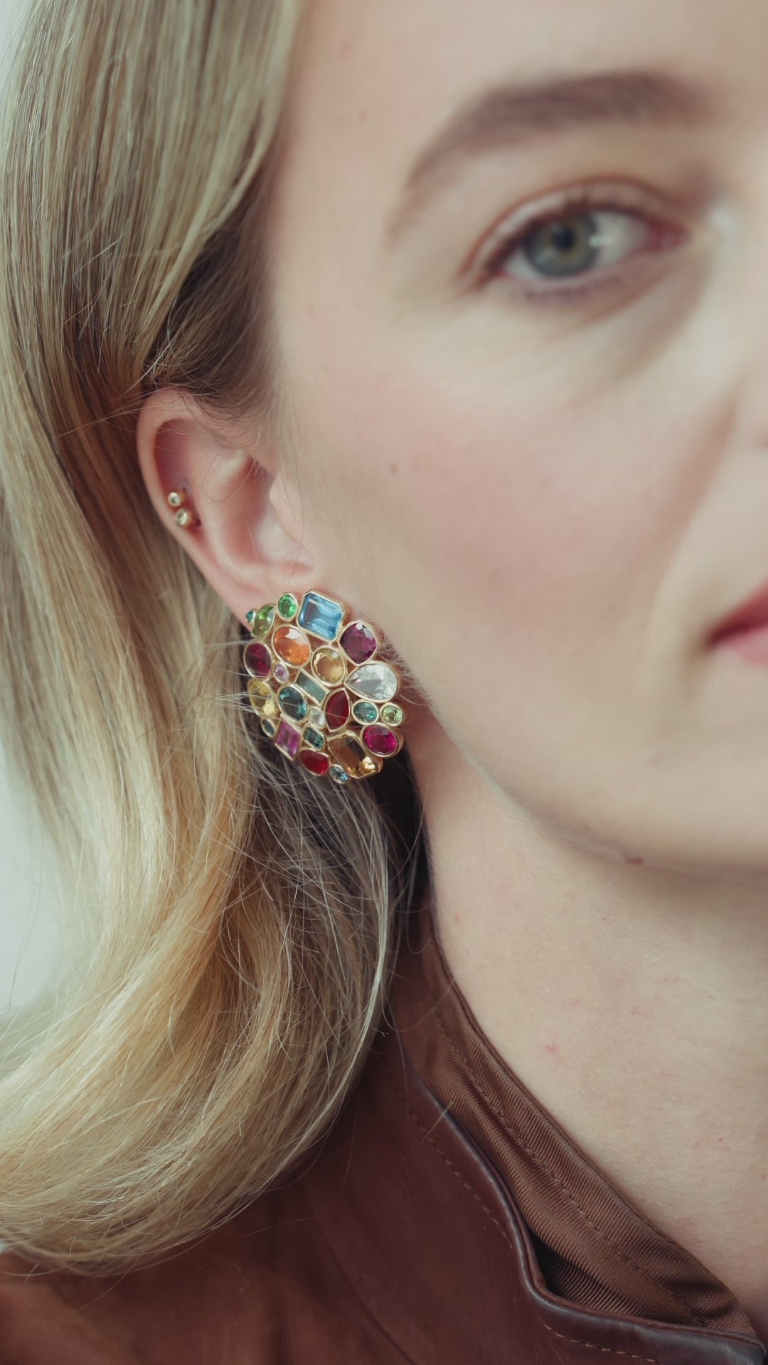 Multi-coloured gemstone earrings. Statement earrings. Colourful earrings. Big earrings